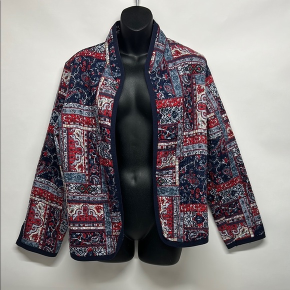 Women's Multicolor Patterned Jacket size large reversible quilted thin - Picture 3 of 7